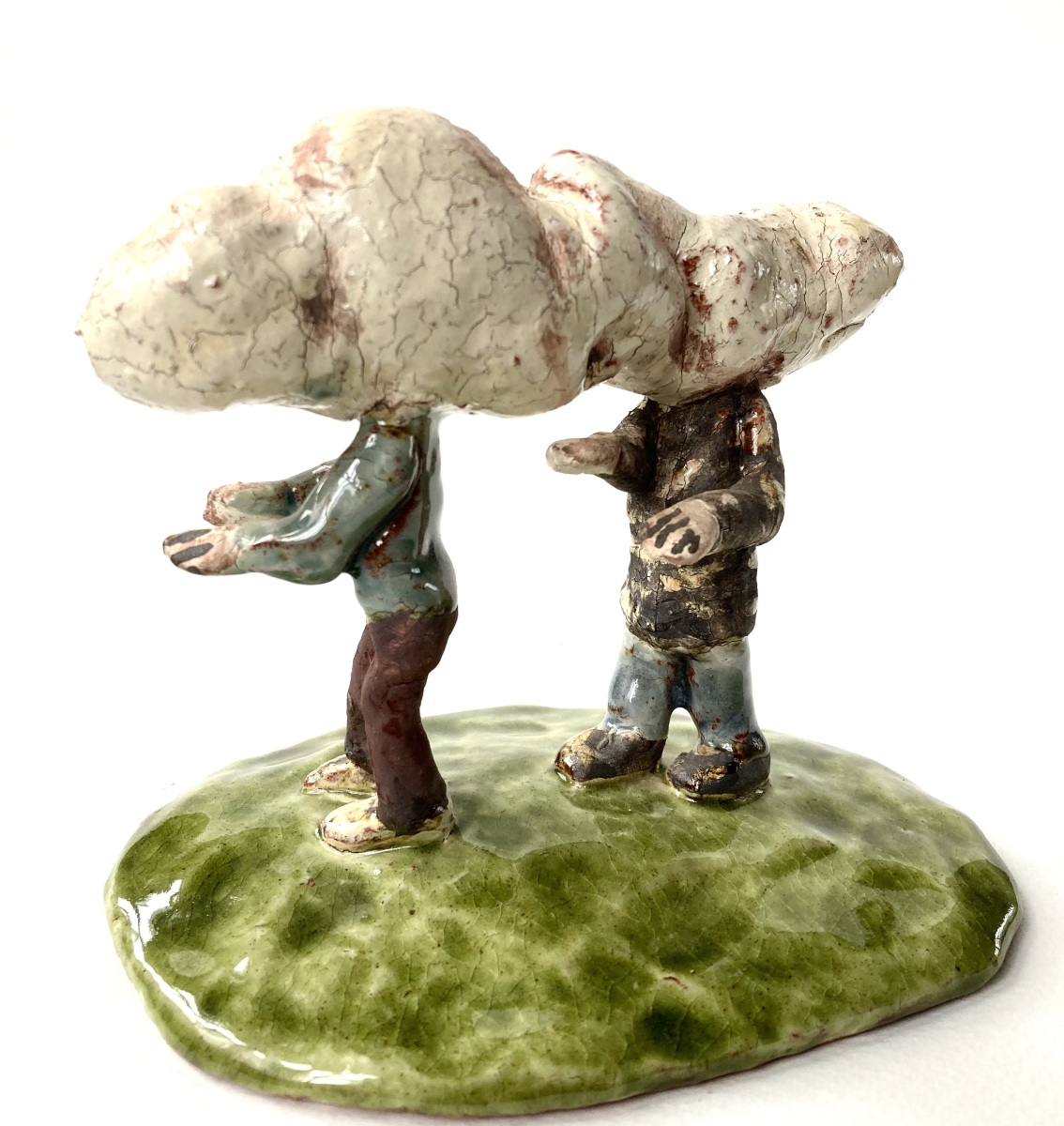 Very Local Cloud Two overclouded figures Terracotta sculpture glazed and painted